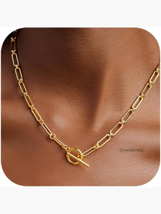 Jewelry - 18in 5mm 14K Gold Plated Rope Paperclip Chain Necklace Layered Minimalist